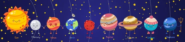Verzameling Van Vector Doodle Cartoon Pictogrammen Planeten Van Het Zonnestelsel — Stockvector