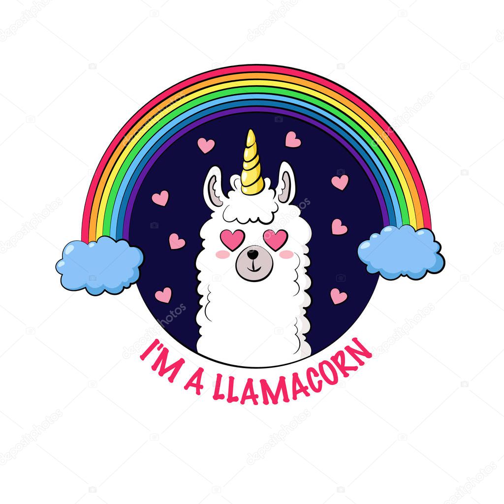 Cute cartoon llama, doodle vector illustration sticker