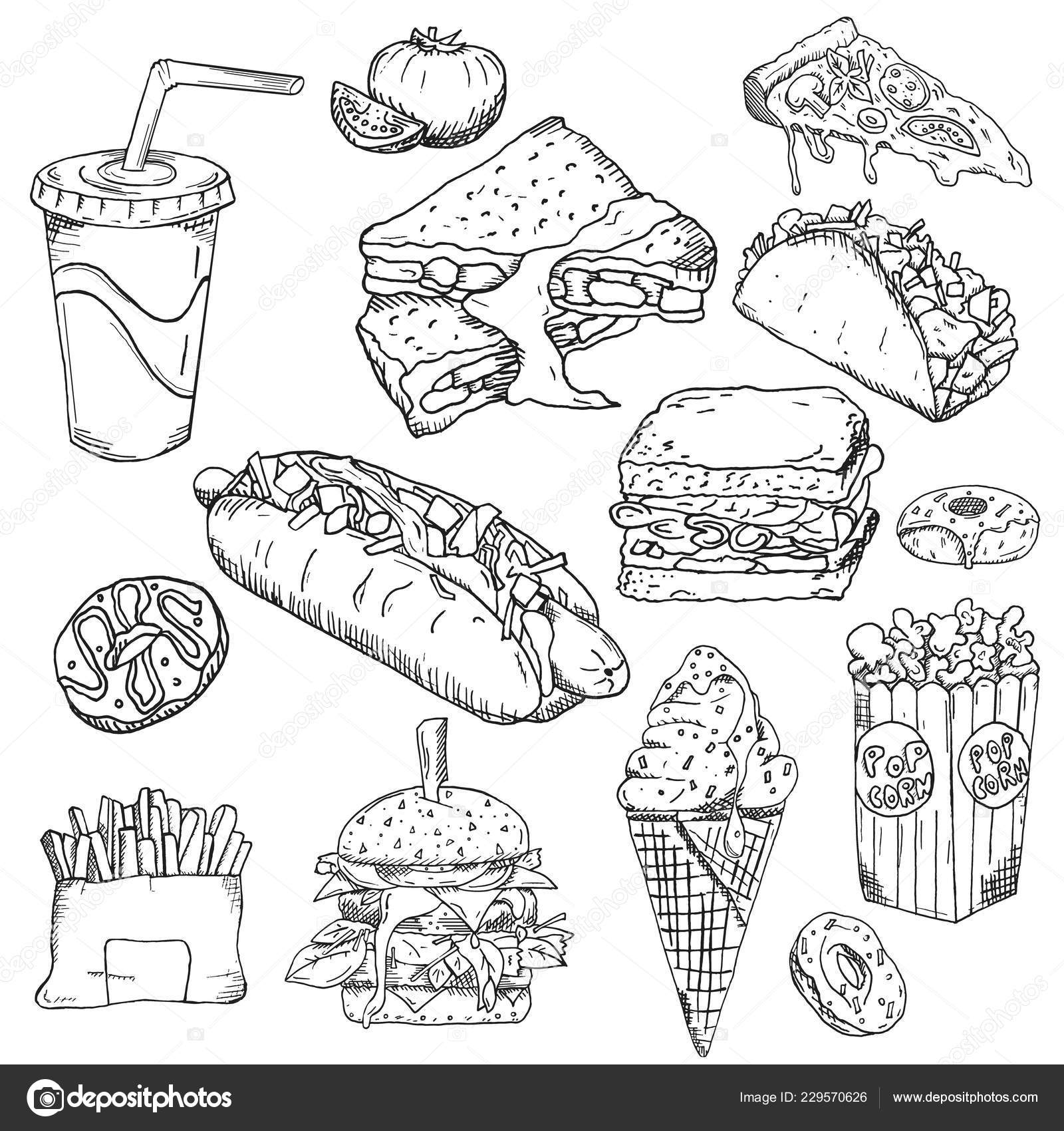 Fast Food Background Snack Collection Junk Food Vector Illustration  Wallpaper Stock Vector Image by ©Slo_Fuzz #229570626