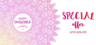 Mutlu Dussehra arka plan ile çiçek mandala dekore edilmiştir.