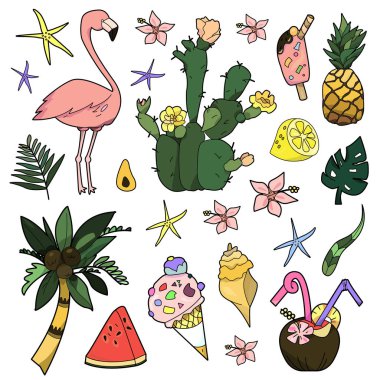 Moda yamalari ayarla, serin çıkartmalar, karikatür doodle çizgi roman tarzı şirin rozetleri eğlenceli.