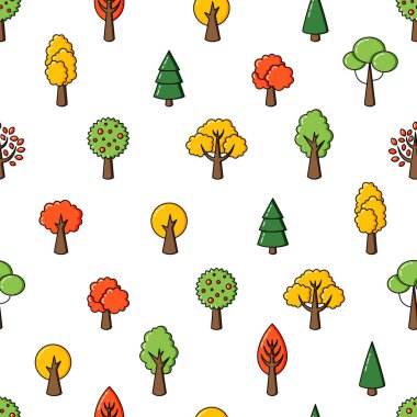 Vektör arka plan, seamless modeli ağaçlar. Zemin orman doodle