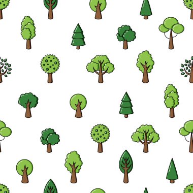 Vektör arka plan, seamless modeli ağaçlar. Zemin orman doodle