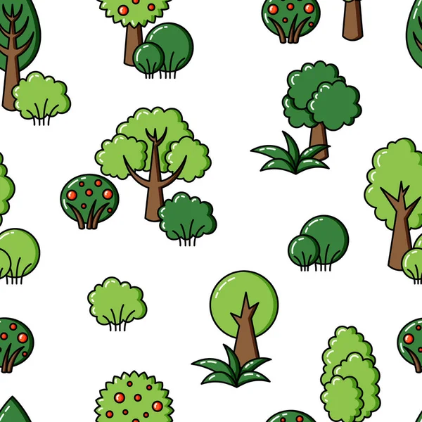 Fondo Vectorial Árboles Patrón Sin Costura Fondo Doodle Bosque — Vector de stock