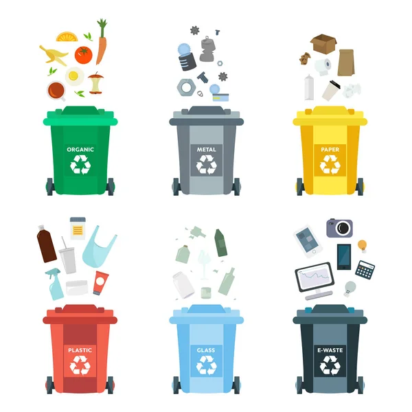 Vectorillustratie Set Platte Logo Symbolen Recycling Vuilnis Elementen Sorteren Verwerken — Stockvector