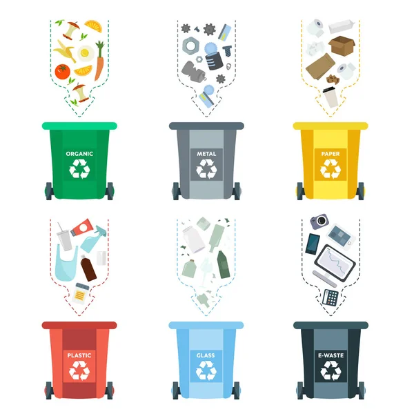 Ilustração Vetorial Conjunto Símbolos Logotipo Liso Reciclagem Elementos Lixo Classificação —  Vetores de Stock