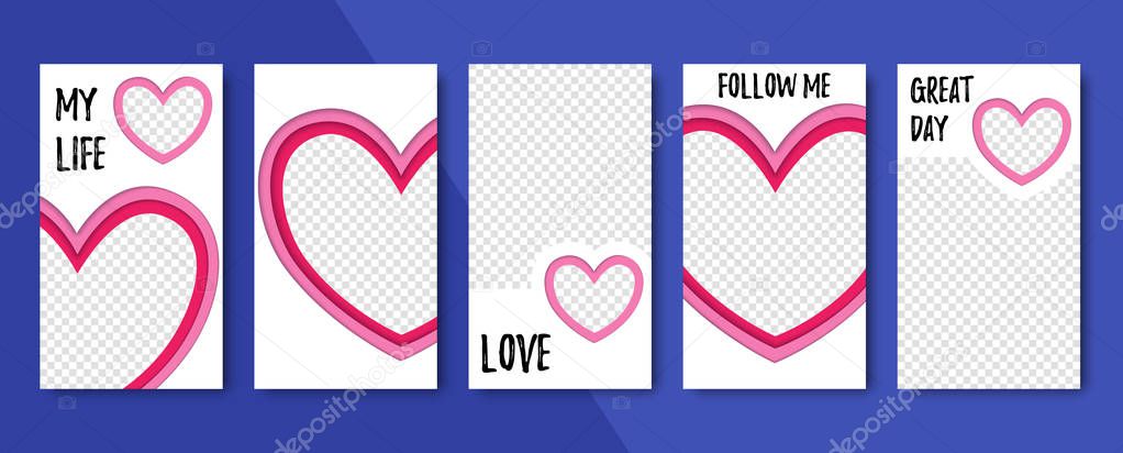 Set of vector abstract heart backgrounds. Template for web design, advertising, social networks.