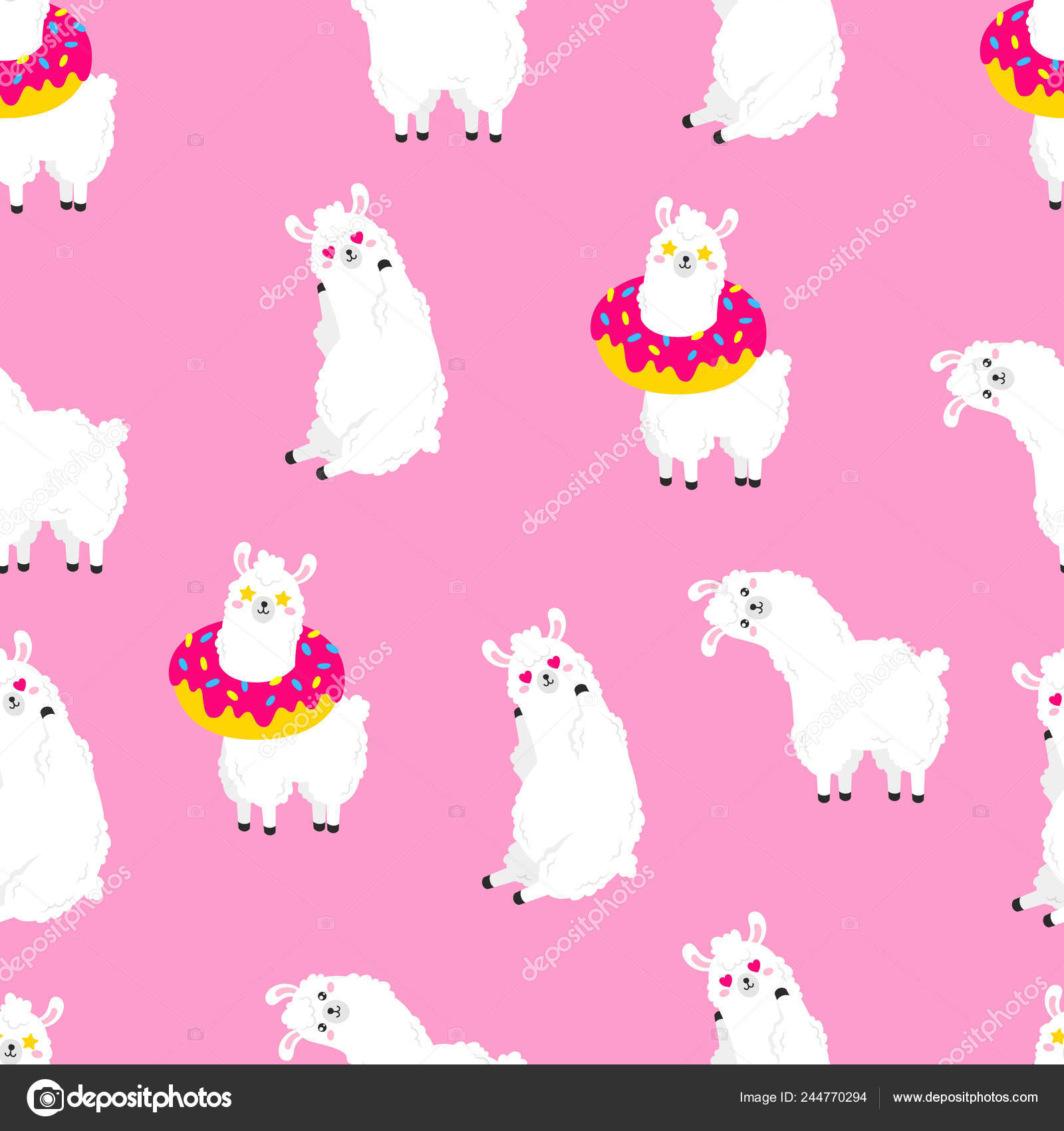 Funny Cartoon Pattern Cute Llamas Vector Doodle Illustration