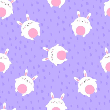 Komik karikatür tavşan desenle. Mutlu paskalyalar. Tasarım, yazdırma için şablon.