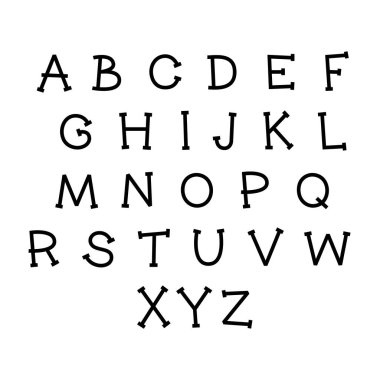 Sevimli karikatür alfabesi. Vector komik yazı tipi. Doodle Illustration