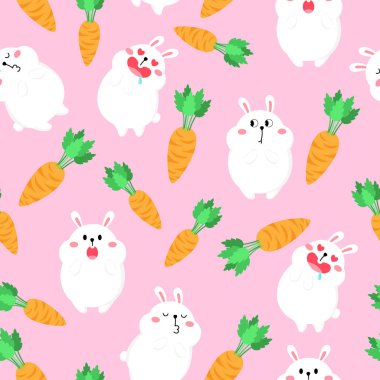 Karikatür sevimli tavşan ile Dikişsiz desen. Vektör Illustration. Paskalya konsepti. Eğlenceli tatil geçmişi. Vahşi doğa.