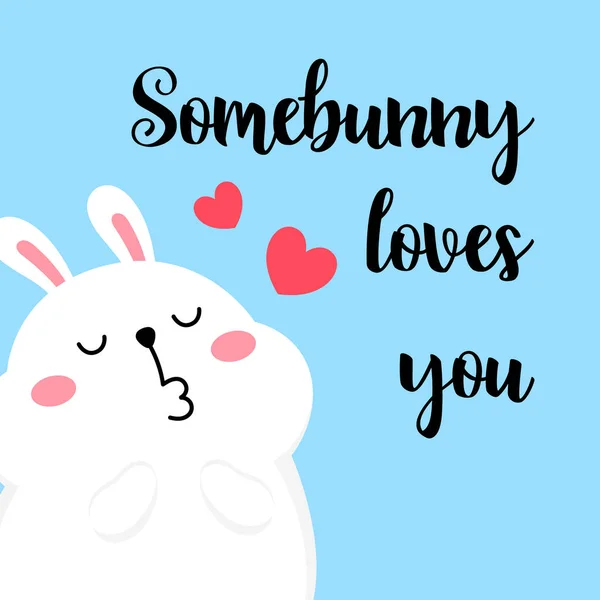 Tavşan ile sevimli karikatür kart. Vektör Illustration. Sevgililer günü konsepti. Bunny komik baskı — Stok Vektör