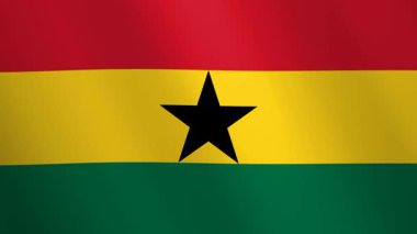 Gana 'nın ulusal bayrağını sallıyor. Merkezi siyah yıldızlı kırmızı, sarı ve yeşil çizgiler. Kusursuz bir döngü içinde gerçekçi 3D animasyon.