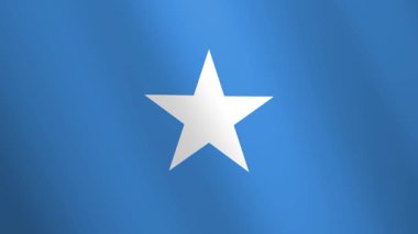 Somali 'nin ulusal bayrağını sallıyor. Açık mavi alan, merkezde beş köşeli Birlik Yıldızı var. Kusursuz bir döngü içinde gerçekçi 3D animasyon.
