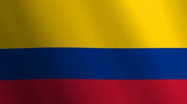 Kolombiya bayrağını sallıyor. Sarı, mavi ve kırmızı üç renkli, çift-genişlikli sarı çizgili. Kusursuz bir döngü içinde gerçekçi 3D animasyon.