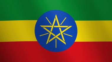 Etiyopya 'nın ulusal bayrağını sallıyor. Merkezi mavi disk ve pentagram amblemli yeşil, sarı ve kırmızı çizgiler. Kusursuz bir döngü içinde gerçekçi 3D animasyon.