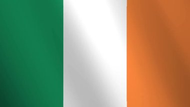 İrlanda bayrağını sallıyor. Yeşil, beyaz ve turuncu dikey üç renkli çizgiler. Kusursuz bir döngü içinde gerçekçi 3D animasyon.