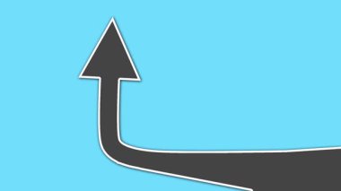 Yukarı doğru ok şeklinde bir yolda koşan bir çizgi film karakterinin animasyonu. Karakter sürekli görünür ve koşar. Minimalist 2D grafik, mavi arkaplanda kağıt kesme biçimi.