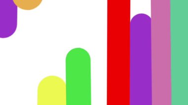 Üstten ve alttan görünen renkli dikey çubukların animasyon geçişi. Soyut çizgiler ekranı doldurur ve beyaz arkaplanda geri çeker.