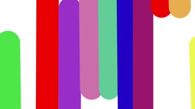 Üstten ve alttan görünen renkli dikey çubukların animasyon geçişi. Soyut çizgiler ekranı doldurur ve beyaz arkaplanda geri çeker.