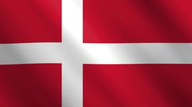 Danimarka bayrağını sallıyor. Beyaz İskandinav haçı (Dannebrog) ile kırmızı alan. Kusursuz bir döngü içinde gerçekçi 3D animasyon.