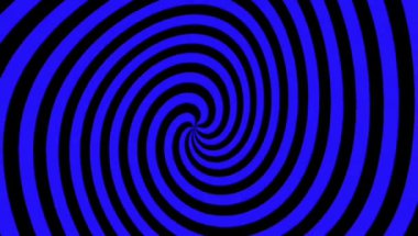 Hipnotik dönen spiral animasyon. Dikensiz bir döngüde mavi ve siyah fırıldak şekilli. Sürekli dönen bir hareketle soyut optik illüzyon.