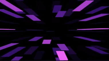 Mor ve menekşe geometrik şekilli üç boyutlu bir tünelde ileri uçuşu canlandırdı. Sürekli hareketli soyut dijital koridor.