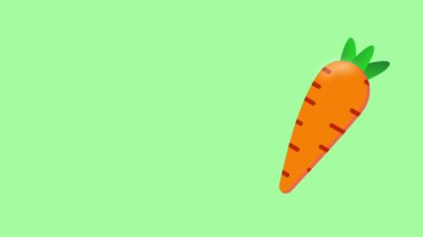 Açık yeşil arka planda zıplayan çizgi film havucu. Kopya alanı ile kusursuz döngü canlandırması.