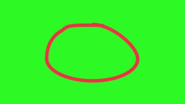 El yapımı kırmızı daire animasyonu. Belirsiz bir kırmızı çizgi yeşil ve beyaz arkaplan üzerinde dairesel bir şekil çizer 