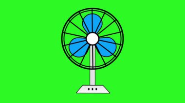 Dönen bıçaklı mavi bir vantilatörün 2D karikatür animasyonu. Krom anahtarlama için yeşil ekranda kusursuz bir döngü. Siyah ve beyaz alfa mat sürümünü içerir.