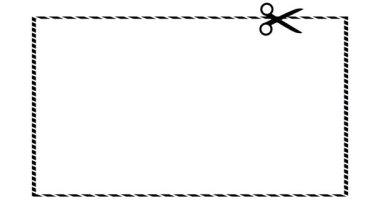 Makas kesik çizgi kupon sınırı boyunca hareket eder. Kusursuz döngü animasyonu. Beyaz arkaplan üzerindeki sürümleri ve krom anahtar için yeşil ekran içerir.