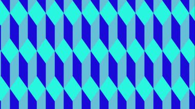 Mavi geometrik küp desenli animasyon. Soyut 3 boyutlu bloklar ve değişen renklerle eşkenar dörtgen şekilleri kusursuz bir döngü optik illüzyon arkaplanı oluşturur