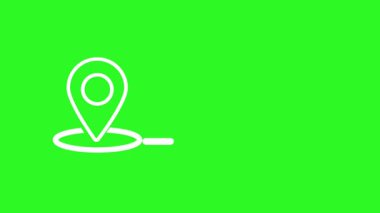 Harita iğneleri ve rota animasyonu. Beyaz çizgili konum işaretleri yeşil ekran arkaplanındaki noktalı bir doğruya bağlanıyor. GPS navigasyon ve seyahat grafiği