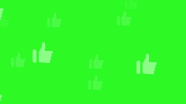 Simge animasyonu gibi süzülüyorlar. Beyaz başparmaklar yukarı doğru yeşil ekran arkaplanı üzerinde pürüzsüz bir döngü içinde hareket eder. Sosyal medya tepkisi grafiği.