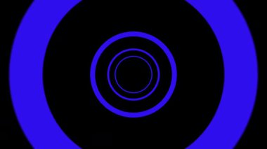 Siyah bir arkaplanda hareket eden mavi merkezî dikdörtgen bir düğümün animasyonu. Minimalist parlak çizgilerle soyut hipnotik tünel efekti.