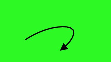 Siyah bir okun el yapımı animasyonu yeşil ekran üzerinde dairesel, kesik bir yol oluşturuyor, kroma anahtar video projeleri için ideal.