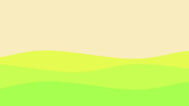Yuvarlanan yeşil tepelerin canlandırılmış soyut manzarası. Yeşil ve sarı-yeşil şekilli katmanlar bej bir gökyüzüne doğru yavaşça hareket eder..