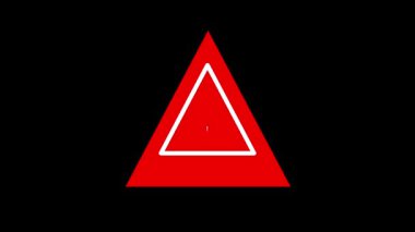 Kırmızı üçgen uyarı işaretinin ünlem işaretiyle basit bir animasyonu. 2D düz grafiğin siyah arkaplan üzerinde ince bir titreşim hareketi var.
