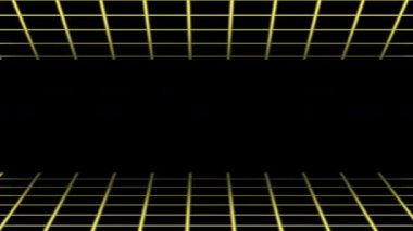 Siyah arka planda ilerleyen parlak sarı bir ızgaranın geçmişe dönük animasyonu. Üç boyutlu dijital manzara sanal bir seyahat hissi yaratıyor..