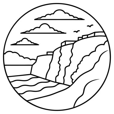 Coastal Cliff Landscape Line Art Coloring Page
