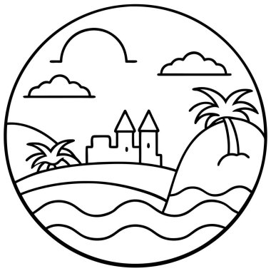 Coastal Lagoon Line Art Coloring Page