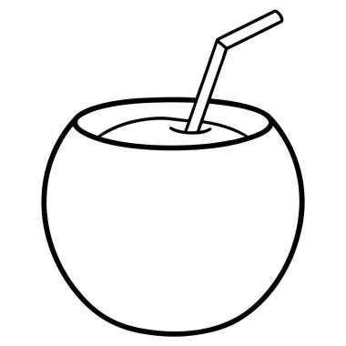 Coconut Drink With Straw Outline Line Art Coloring Page