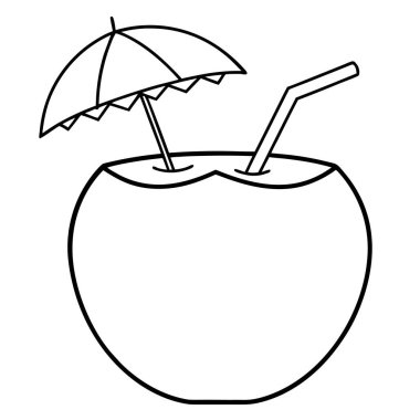 Coconut Drink With Umbrella Decoration Line Art Coloring Page