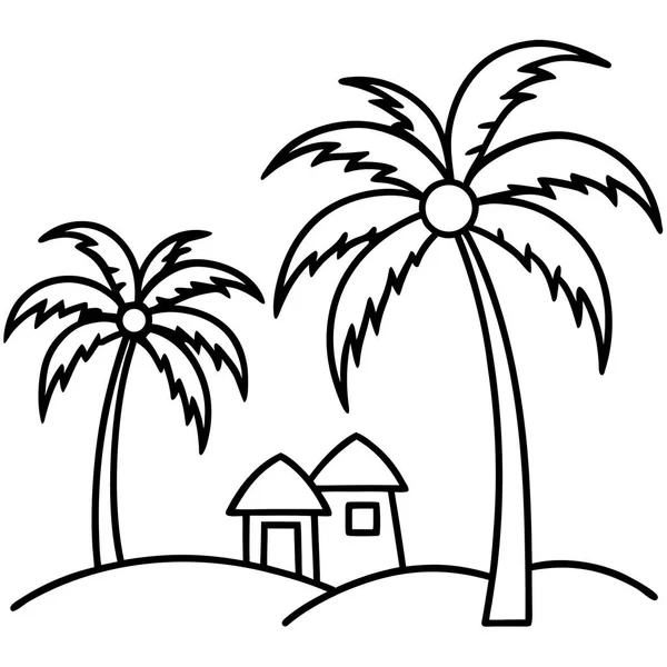 Coconut Trees In Village Line Art Coloring Page