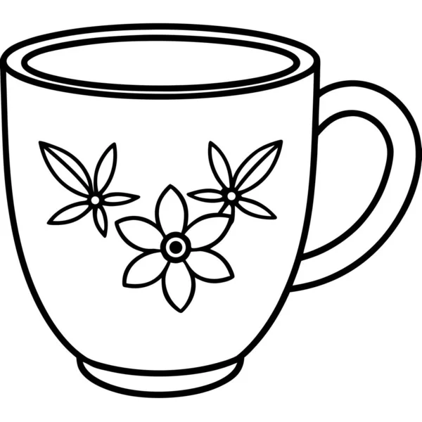 Coffee Mug With Floral Decoration Line Art Coloring Page