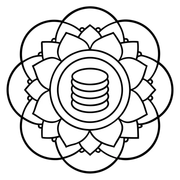 Coins Stack Inside Circular Mandala Line Art Coloring Page