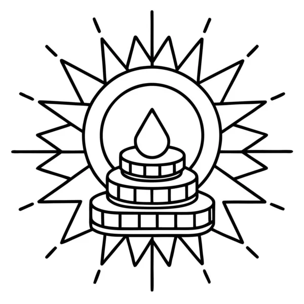Coins Stack Mandala With Geometric Rays Line Art Coloring Page