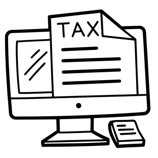 Computer Monitor With Tax Form Line Art Coloring Page