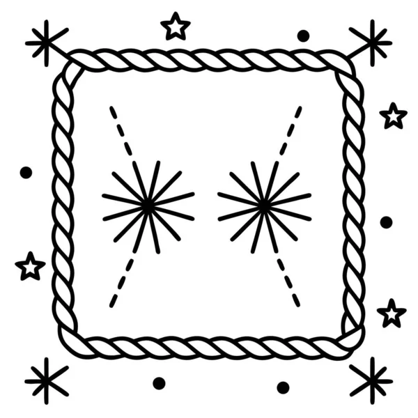 Confetti And Fireworks Inside Rope Frame Line Art Coloring Page
