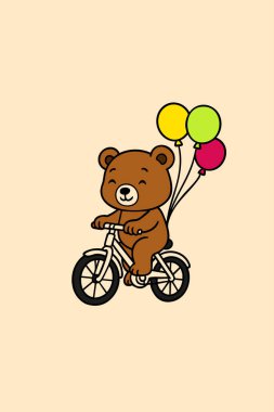 Balonlu şirin bir ayı bisiklet sürüyor.